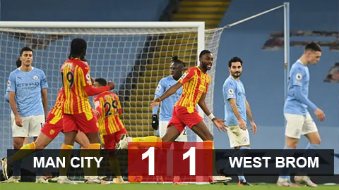Kết quả Man City 1-1 West Brom: Để đội áp chót cầm chân, The Citizens "chung mâm" với M.U