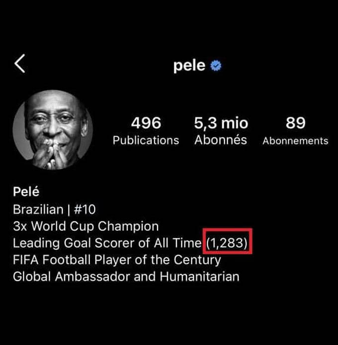 Vua bóng đá Pele chỉnh sửa số bàn thắng trên trang Instagram cá nhân
