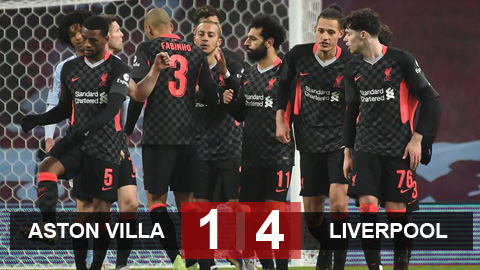 Kết quả Aston Villa 1-4 Liverpool: Mane và Salah tỏa sáng