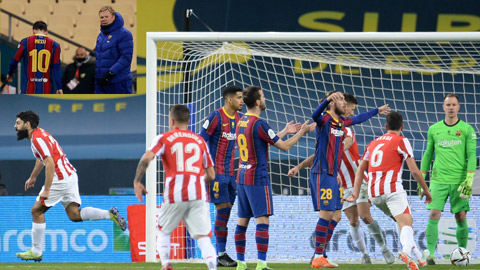 Sai lầm của hàng thủ và tấm thẻ đỏ của Messi khiến Barca nối dài cơn khát danh hiệu tới gần 2 năm