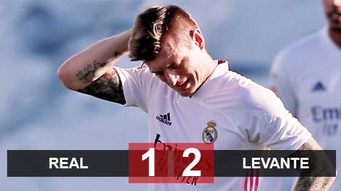 Real 1-2 Levante: Los Blancos nguy cơ bị Atletico bỏ xa 10 điểm Real 1-2 Levante: Los Blancos nguy cơ bị Atletico bỏ xa 10 điểm