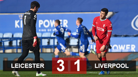 Leicester 3-1 Liverpool: Kabak và Alisson sai lầm, Liverpool thua trận thứ 3 liên tiếp