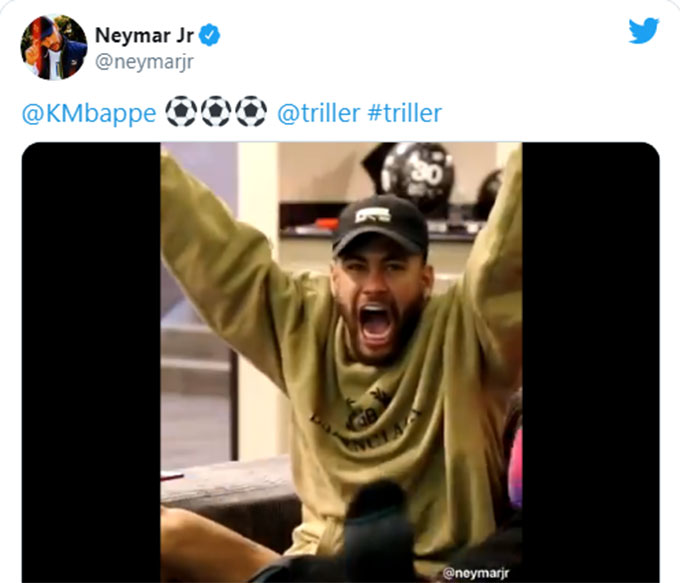 Phản ứng của Neymar khi thấy Mbappe lập hat-trick vào lưới Barca