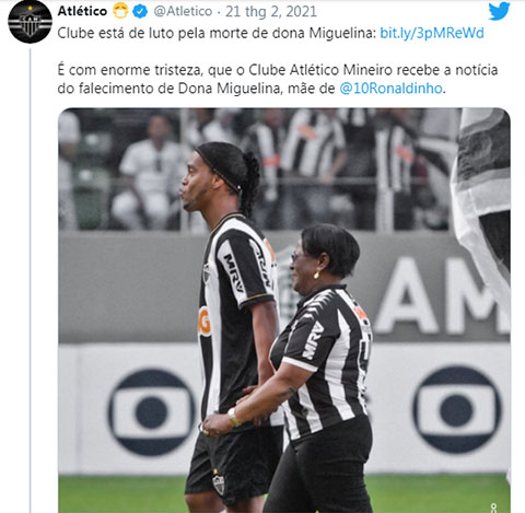 CLB Atletico Mineiro chia buồn cùng gia đình Ronaldinho
