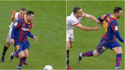 Cầu thủ Sevilla kéo áo cũng không chặn được Messi