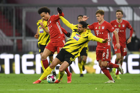 Dortmund (áo sáng) hầu như phải phòng ngự trong phần lớn thời gian ở trận gặp Bayern