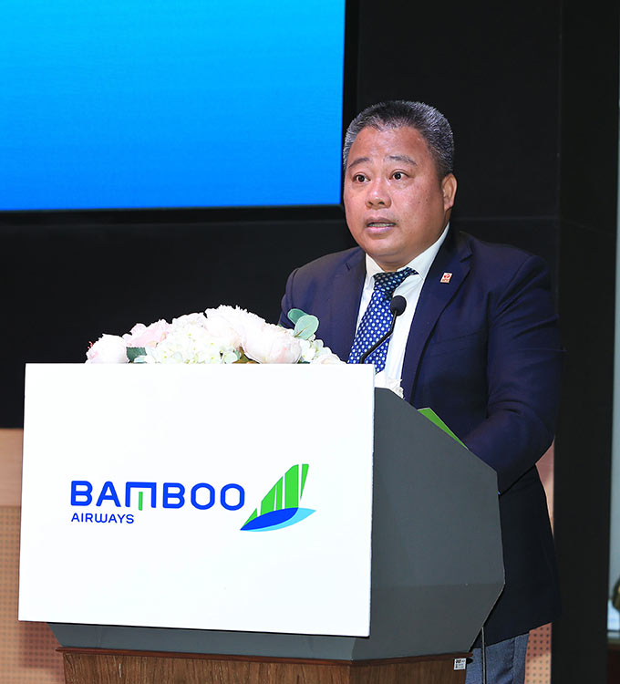 Ông Nguyễn Minh Ngọc - Phó Chủ tịch HĐQT kiêm Tổng Giám đốc VPF khẳng định sự hợp tác giữa VPF và Bamboo Airways góp phần nâng cao chất lượng cho giải đấu