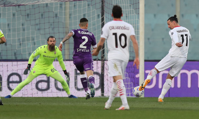 Ibrahimovic đóng góp 1 bàn thắng ở trận Fiorentina vs Milan