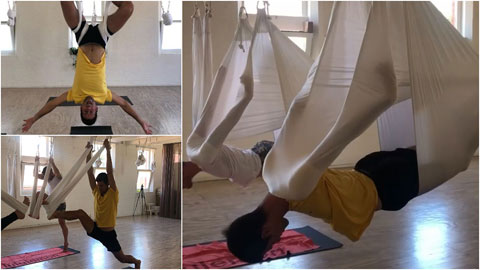 Djokovic trong một bài tập yoga kiểu sâu bướm