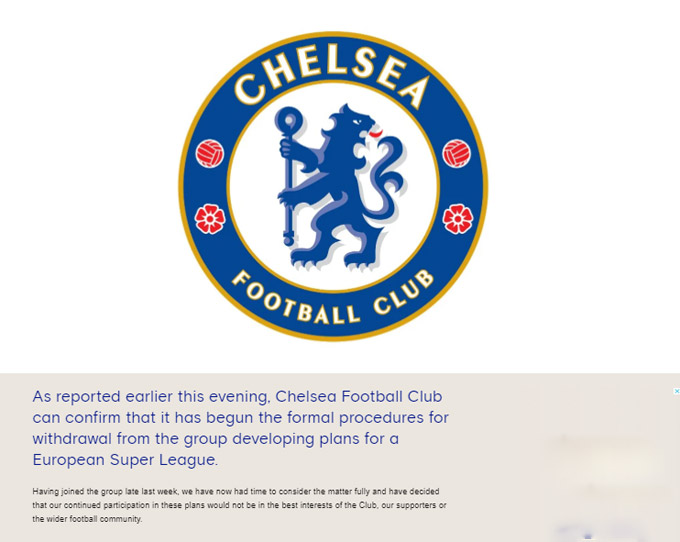 Chelsea thông báo rút khỏi Super League