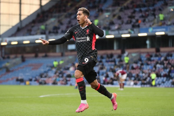 Firmino mở tỷ số trận Burnley vs Liverpool ở phút 43