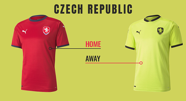 Áo đấu ĐT CH Czech ở EURo 2020 ngoài màu đỏ còn có màu vàng chanh khá lạ mắt