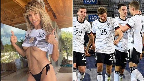 Siêu mẫu Heidi Klum mặc áo lộ chân ngực để cổ vũ cho ĐT Đức tại EURO 2020