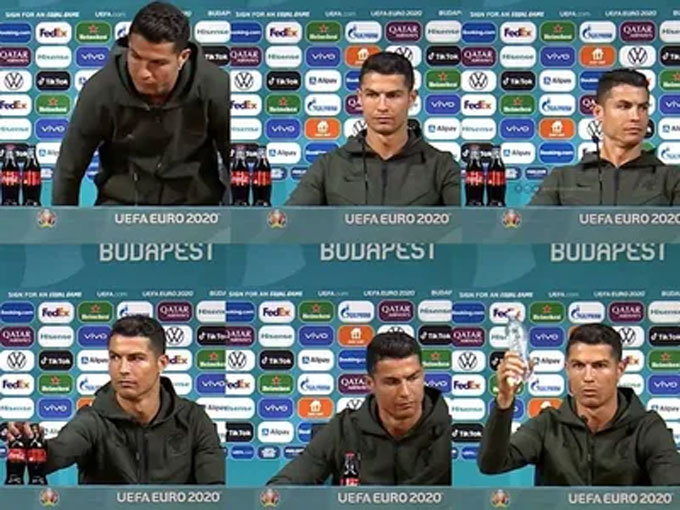 Ronaldo thay Coca Cola bằng nước khoáng ở buổi họp báo