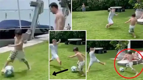 Con trai Messi thể hiện năng khiếu chơi bóng