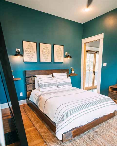 Căn phòng ngủ đẹp dịu dàng với màu xanh ngọc