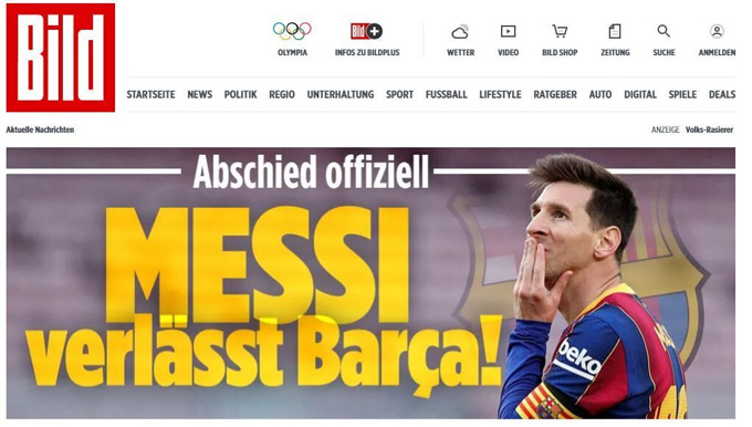 Tờ Bild của Đức: "Messi rời Barca"