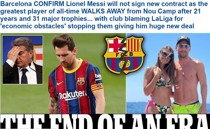 Tờ Daily Mail: "Barcelona xác nhận Lionel Messi sẽ không ký hợp đồng mới"