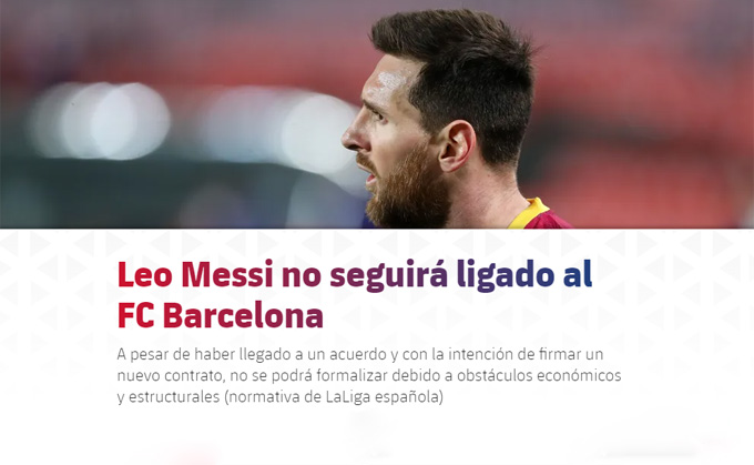 Barcelona tiếc nuối vì không thể giữ chân Messi