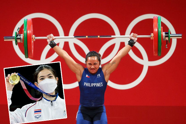 Wongpattanakit Panipak (ảnh nhỏ) và Diaz Hidilyn đã mang HCV về cho đoàn thể thao Thái Lan và Philippines