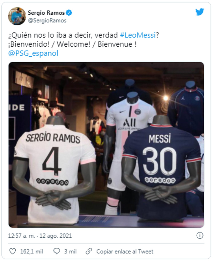 Ramos chào đón Messi trên Twitter