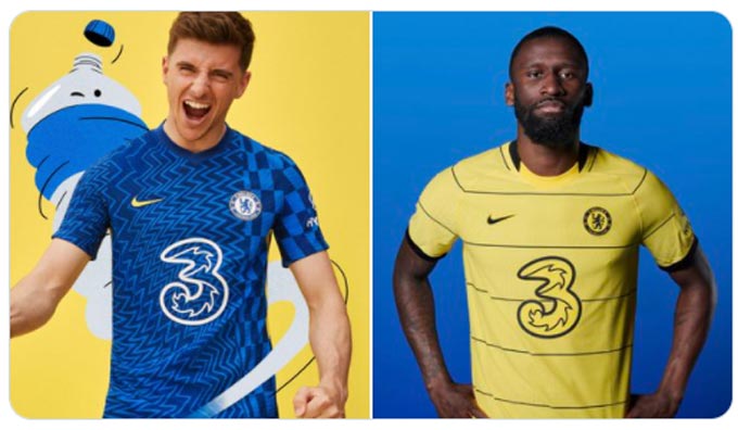 Bộ quần áo bóng đá sân nhà mùa giải 2021/22 của Chelsea được làm bằng 100% vải polyester tái chế và lấy cảm hứng từ "thiết kế trừu tượng, kính vạn hoa của nghệ thuật quang học", theo nhà sản xuất Nike.  Trong khi đó, áo sân khách của Chelsea là màu vàng rực rỡ
