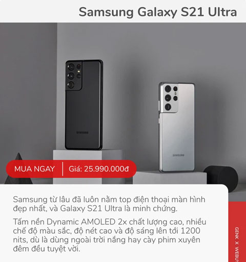 Smartphone màn hình đẹp nhất: Samsung Galaxy S21 Ultra
