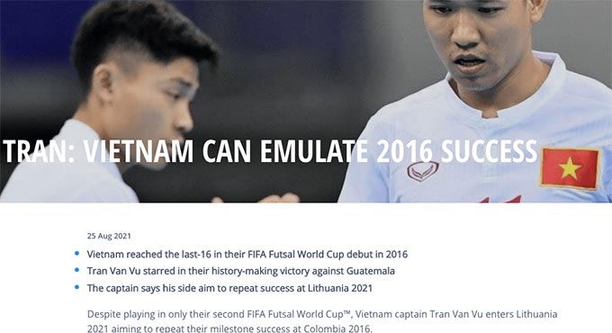 Trang FIFA đăng tải bài viết về cuộc phỏng vấn Trần Văn Vũ