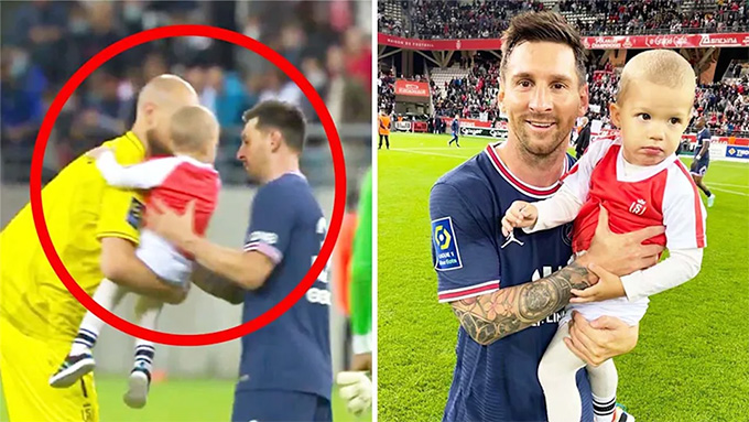 Messi chụp ảnh với con trai của đối thủ