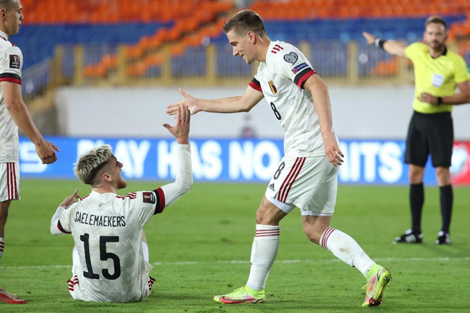 Praet ghi bàn ở trận Belarus vs Bỉ nhờ công kiến tạo của Saelemaekers