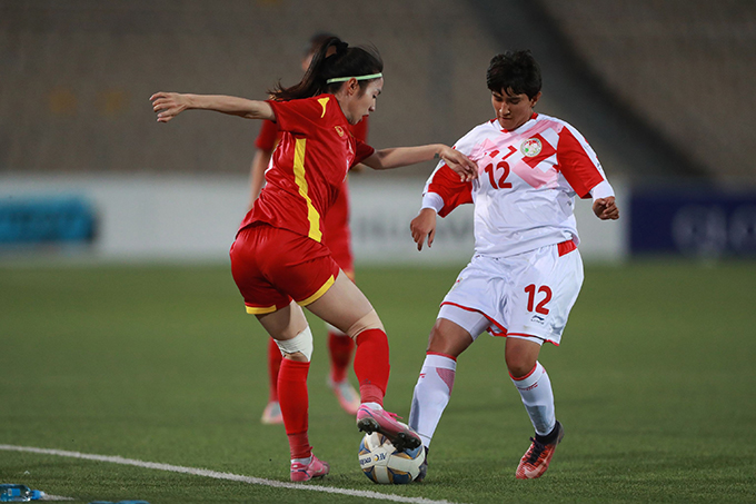 Chiến thắng đậm đà trước Tajikistan đã đưa ĐT nữ Việt Nam vào VCK. Ảnh: AFC
