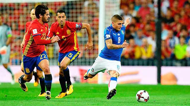 ĐT Italia đang trông chờ Verratti (phải) tỏa sáng để đánh bại Tây Ban Nha