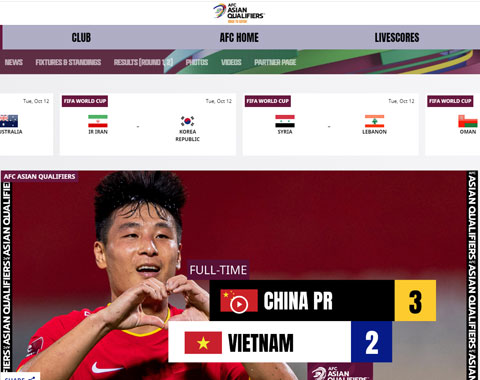 Bài viết trên AFC về trận thua của ĐT Việt Nam