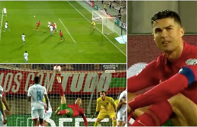 Ronaldo uy hiếp khung thành đối phương bằng pha tung người móc bóng