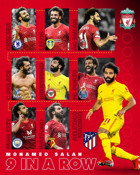 Salah ghi bàn trong 9 trận liên tiếp cho Liverpool