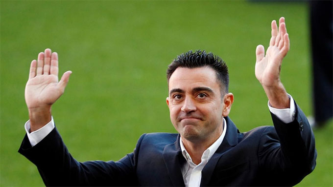 Xavi trong buổi lễ ra mắt Barca