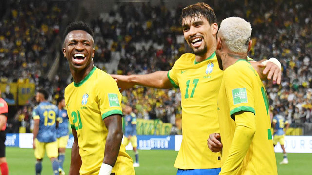 Paqueta (số 17) ăn mừng bàn thắng duy nhất trận đấu giúp Brazil đánh bại Columbia sáng hôm qua
