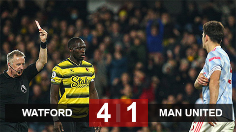 Watford 4-1 Man United: Maguire thẻ đỏ, Ronaldo bất lực, Quỷ đỏ tan nát