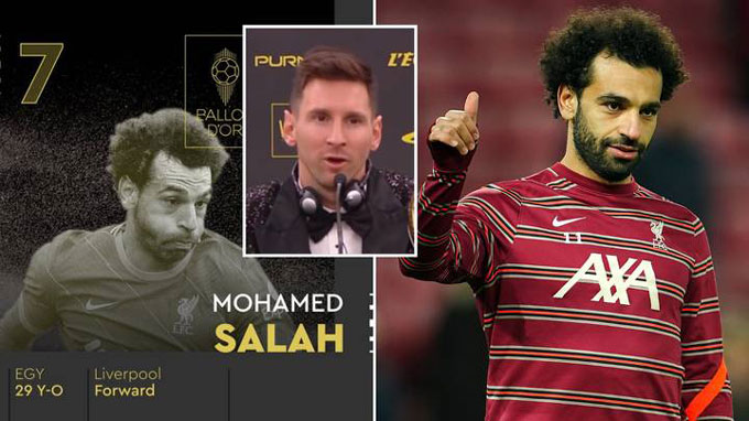 Dù có phong độ cao nhưng Salah chỉ đứng thứ 7 trong cuộc bầu chọn Quả Bóng Vàng 2021 với người chiến thắng là Messi