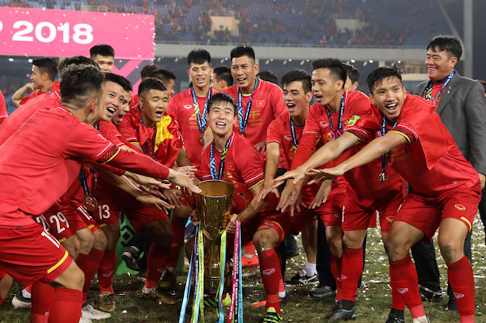 Niềm vui của các tuyển thủ trẻ Việt Nam khi vô địch AFF Cup 2018
