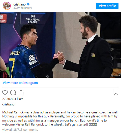 Ronaldo chia sẻ về 2 ông thầy trên Instagram cá nhân