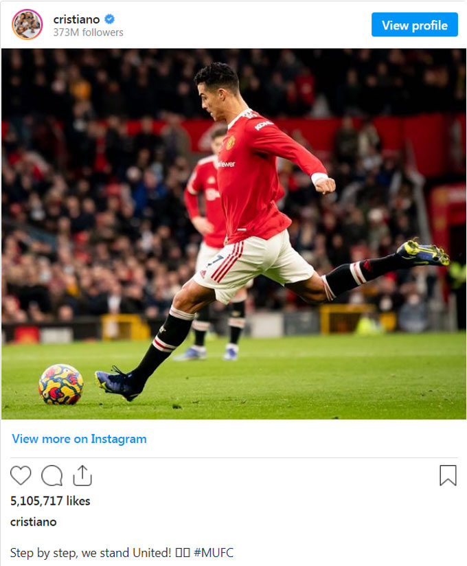 Ronaldo đăng thông điệp sau trận thắng Palace
