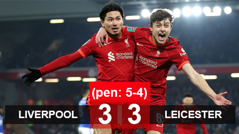 Kết quả Liverpool 3-3 Leicester (pen: 5-4): The Kop may mắn trên chấm luân lưu