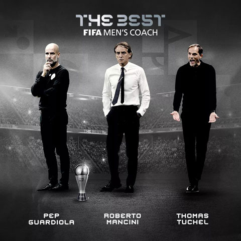 Thomas Tuchel (phải) và thần tượng Pep Guardiola (trái) là 2 trong số 3 ứng viên cho danh hiệu HLV xuất sắc nhất năm 2021 của FIFA