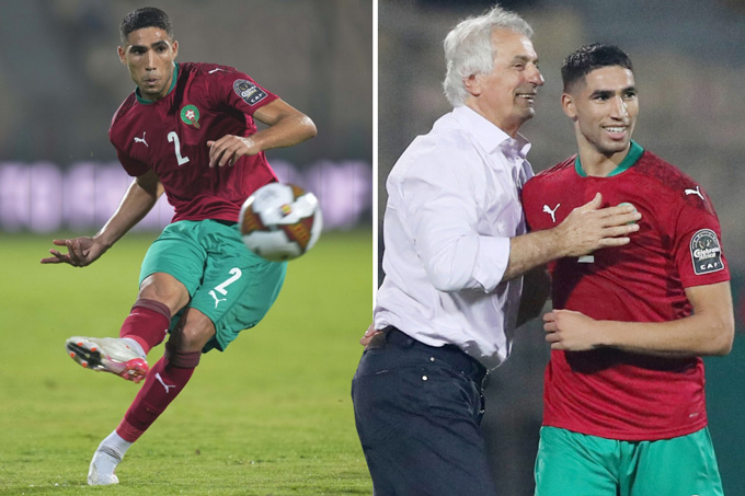Hakimi ghi bàn từ cú sút phạt đẹp mắt ấn định tỷ số 2-1 cho Morocco trước Malawi
