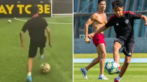 Con trai Ronaldo hút view mạng xã hội khi bắt chước cách ăn mừng của cha