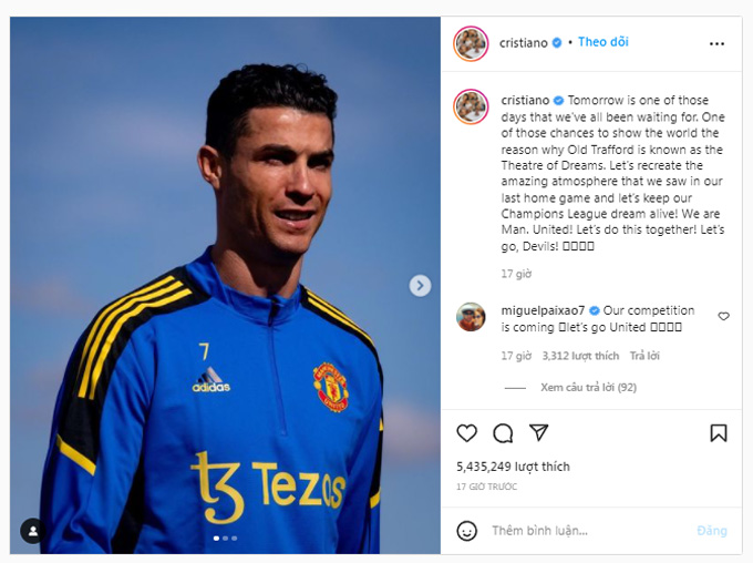 Bài đăng của Ronaldo trên Twitter