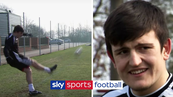 Maguire tham gia thử thách ghi bàn bằng 2 chân từ phạt góc của Sky Sports