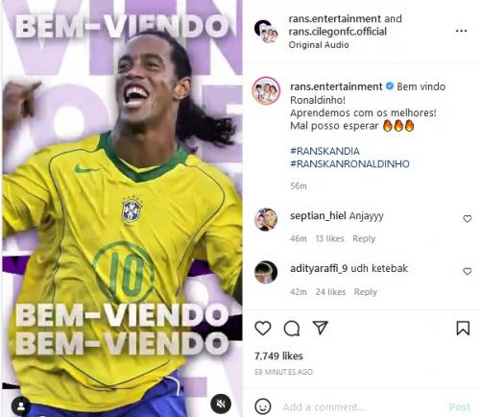 CLB RANS Cilegon FC thông báo đạt thỏa thuận với Ronaldinho