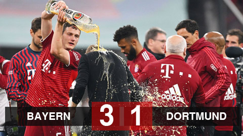 Kết quả bóng đá Bayern 3-1 Dortmund: Bayern lần thứ 10 liên tiếp vô địch Bundesliga